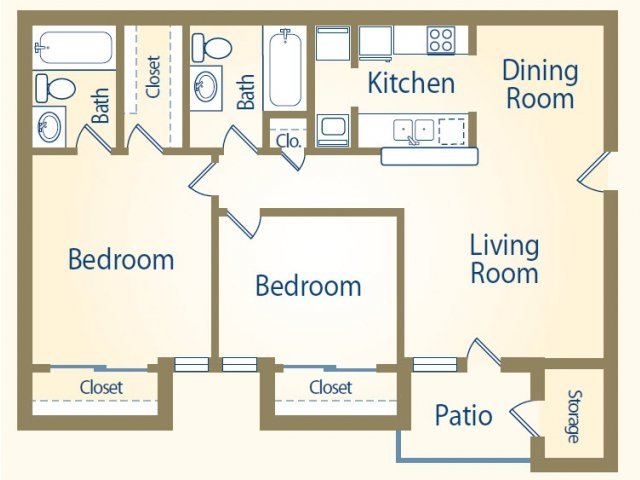 2 Bed 2 Bath - Windsor (948 sq ft) 1022 floor plan