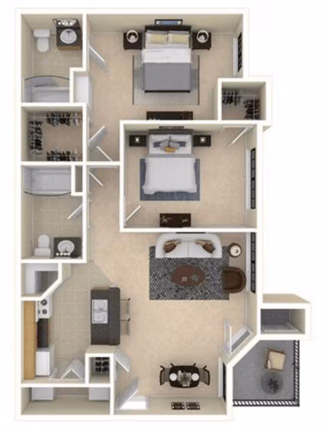2 Beds • 2 Bath 928 floor plan