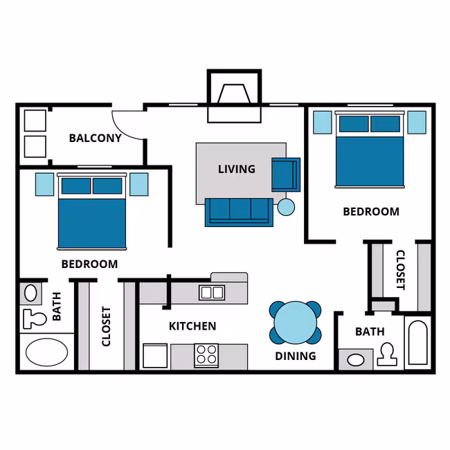 2 Beds • 2 Bath 1141 floor plan