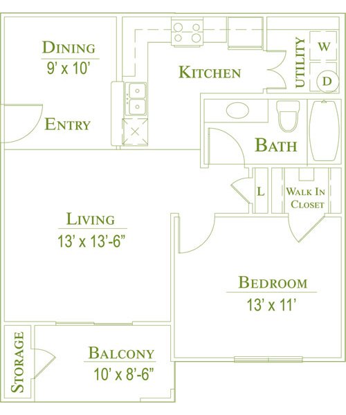 1 Bed • 1 Bath - floor plan