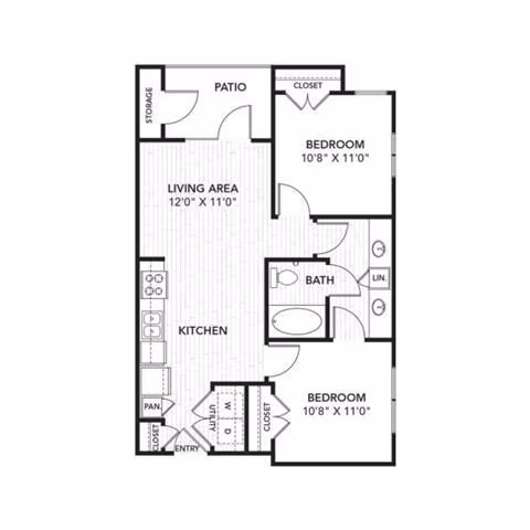 2 Beds • 1 Bath 4110 floor plan