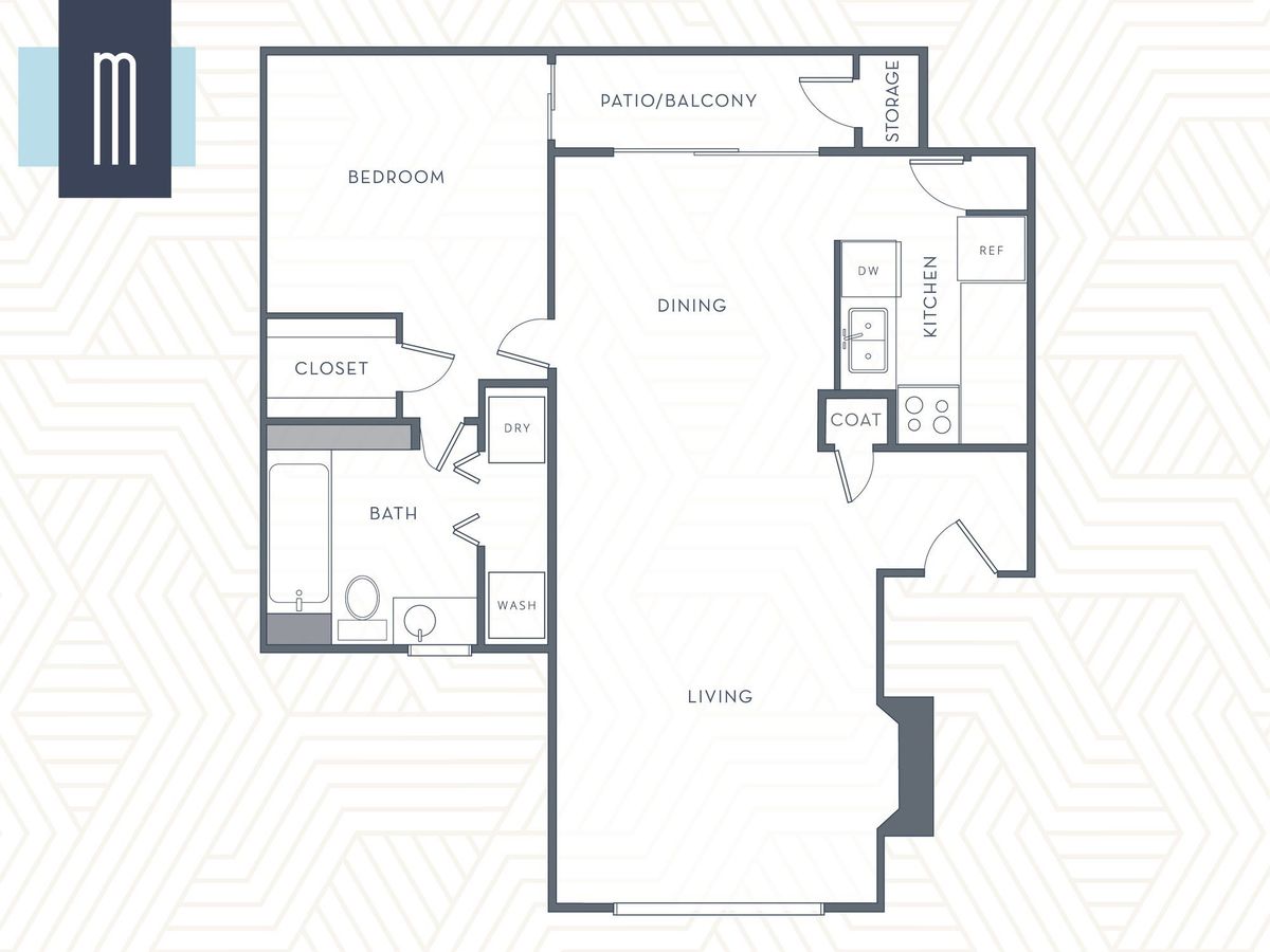 One Bed One Bath 790 Sqft 1807-F floor plan