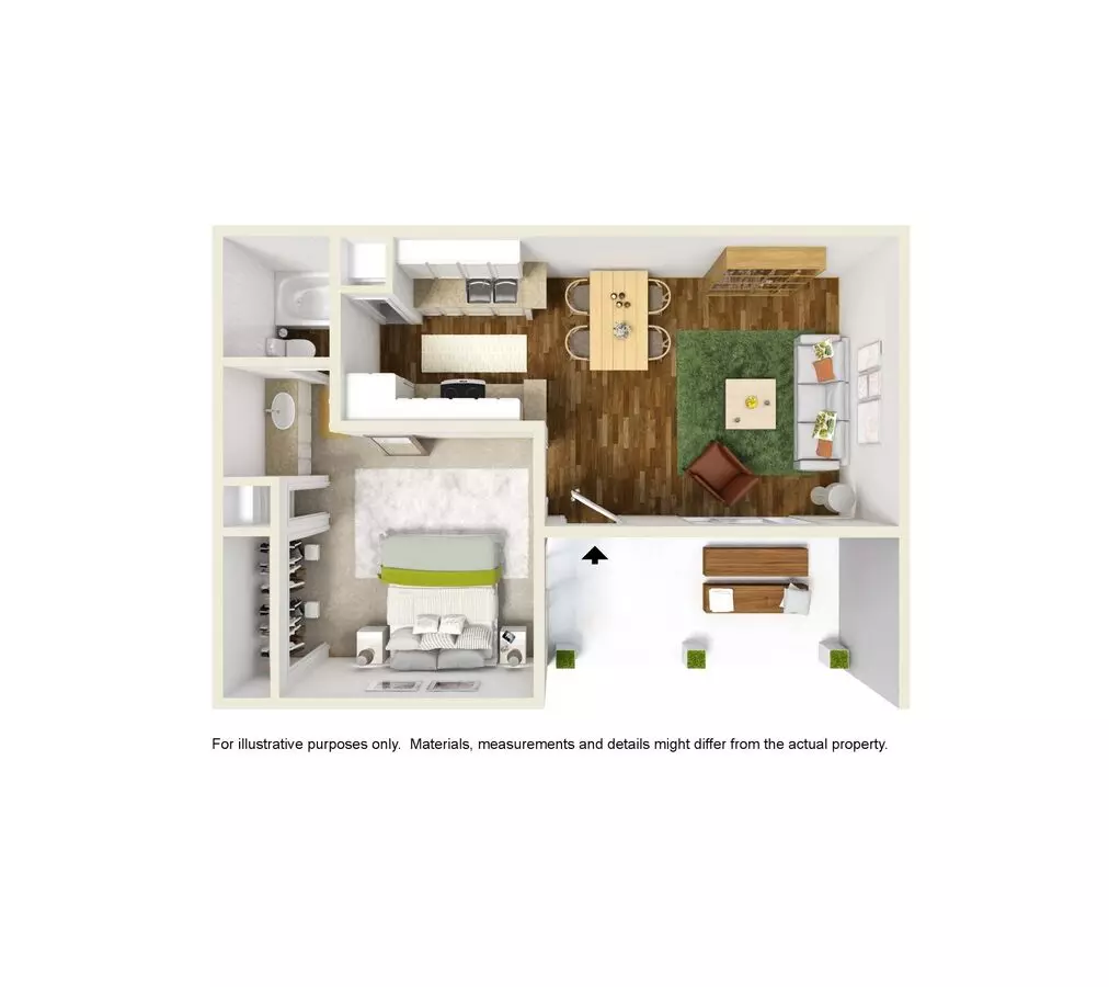 1 Bed • 1 Bath 3090 floor plan