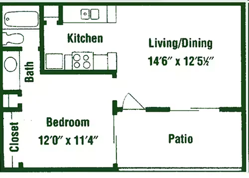 1 Bed • 1 Bath 2050 floor plan