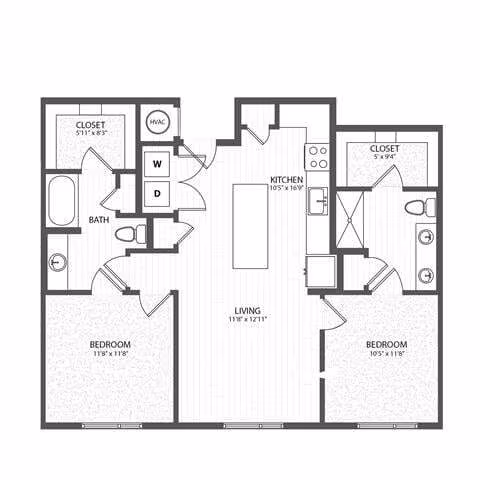2 Beds • 2 Bath 1221 floor plan