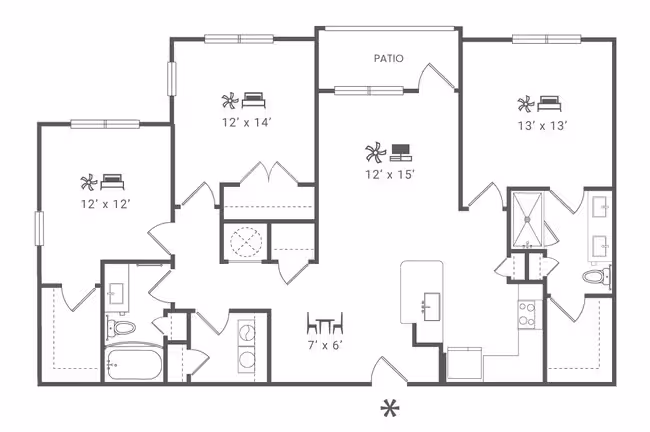 3 Beds • 2 Bath 2020 floor plan