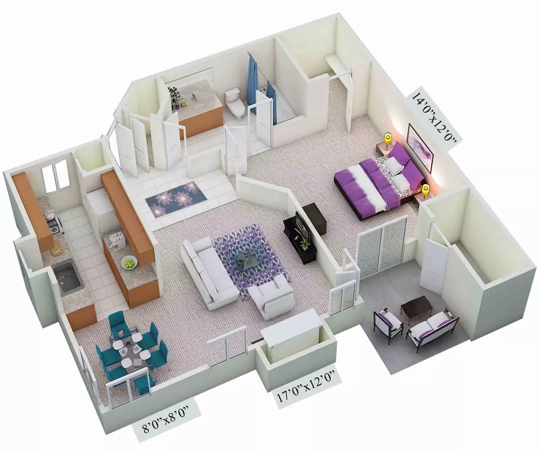 1 Bed • 1 Bath 105B floor plan