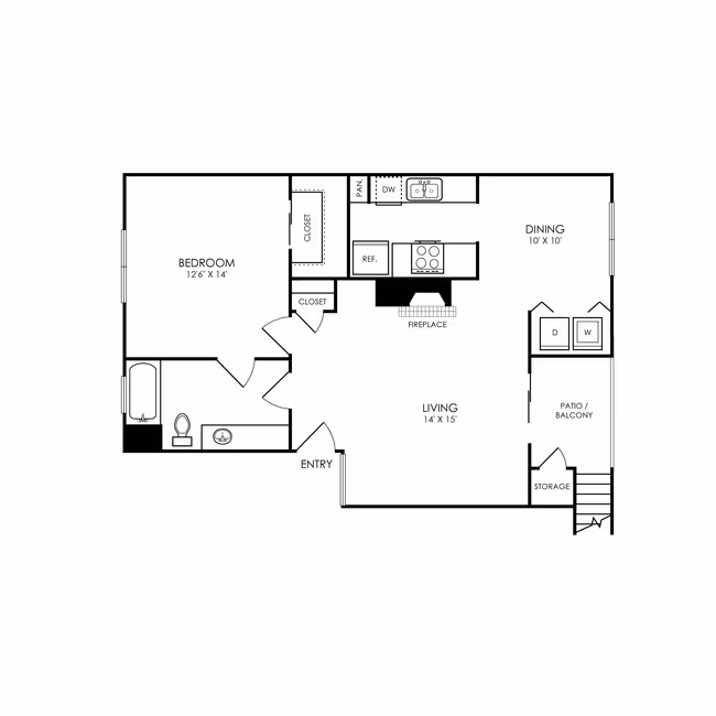 1 Bed • 1 Bath 1223 floor plan