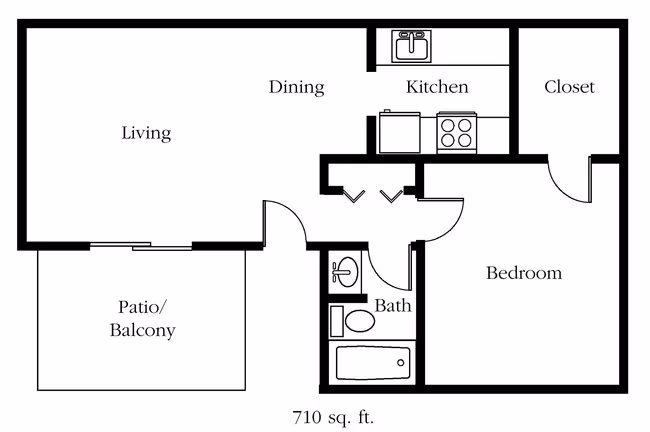 1 Bed • 1 Bath 0716 floor plan
