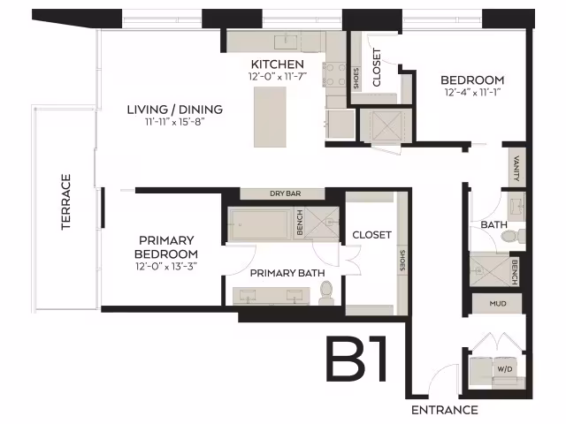 2 Beds • 2 Bath 1901 floor plan