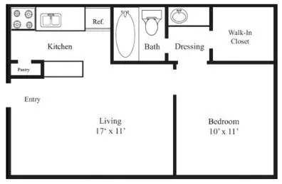 1 Bed 1 Bath 1227 floor plan