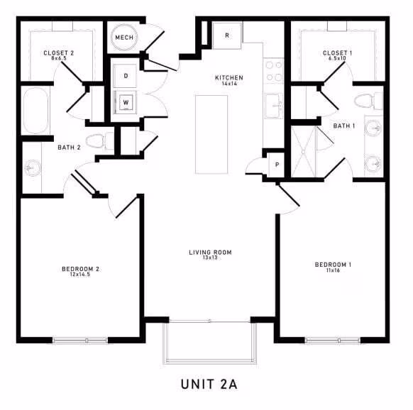 2 Beds • 2 Bath 1109 floor plan
