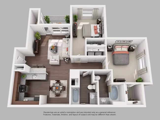 2 Beds • 2 Bath 418 floor plan