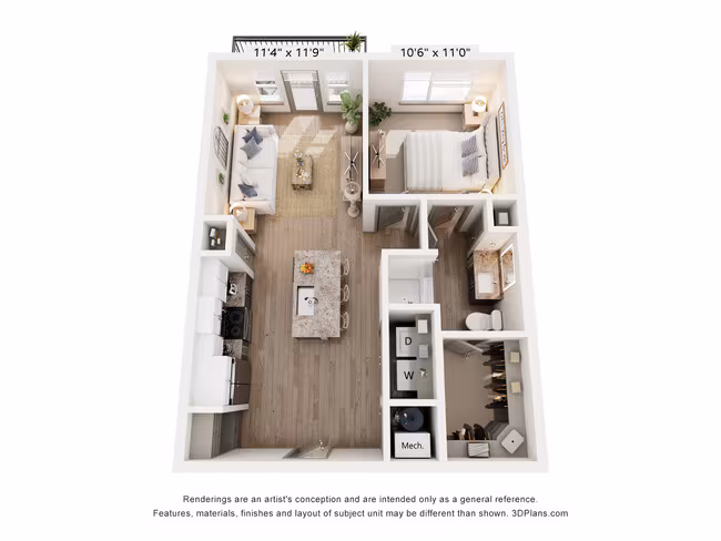 1 Bed • 1 Bath 220 floor plan