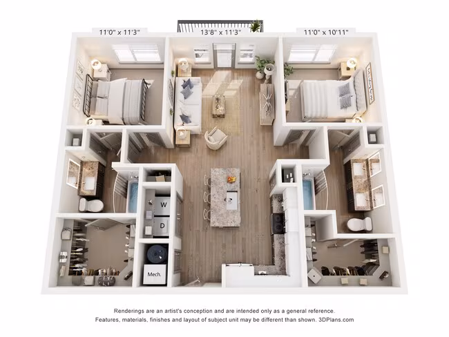 2 Beds • 2 Bath 551 floor plan