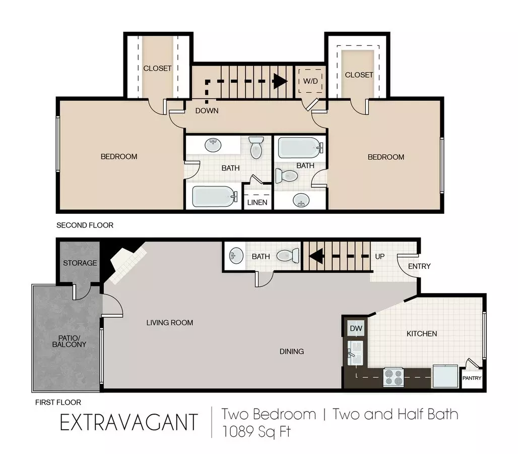 2 Beds • 2 Bath 413 floor plan