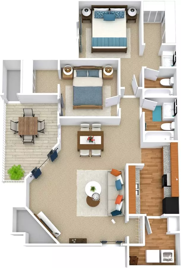2 Beds • 2 Bath 1616 floor plan