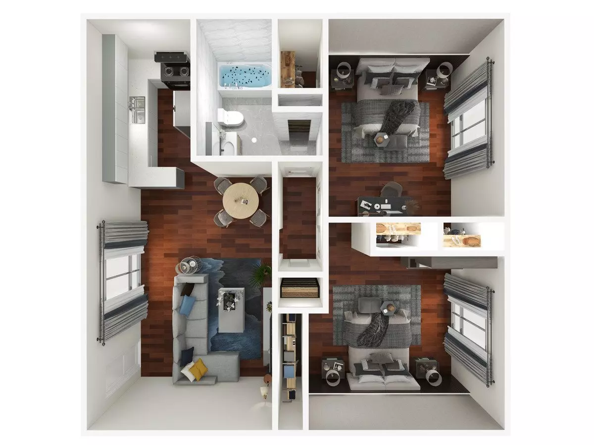 2 Bedroom 1 Bathroom 25-201 floor plan