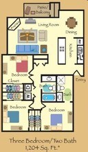 3 Beds, 1.5 Baths Model floor plan