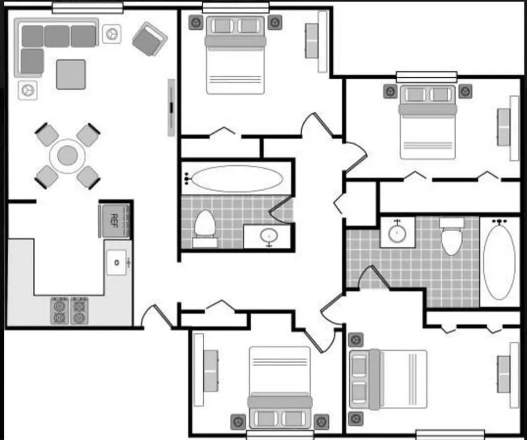 4 Beds • 2 Bath 1711-202 floor plan