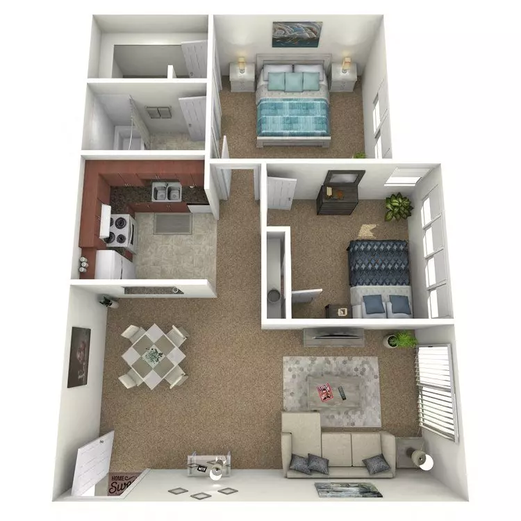 2 Beds • 1 Bath 609 floor plan