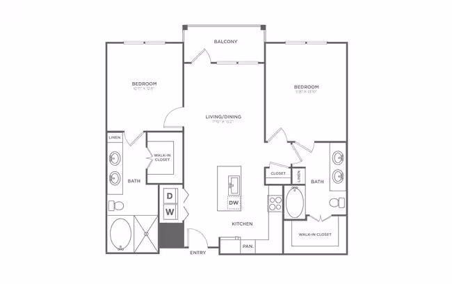 2 Beds • 2 Bath 1006 floor plan