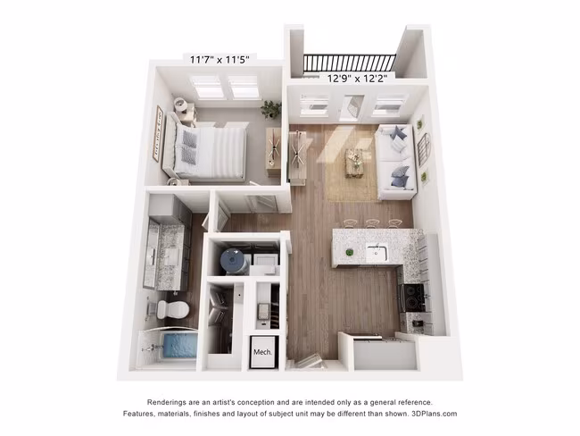 1 Bed • 1 Bath 1112 floor plan