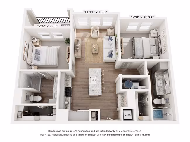 2 Beds • 2 Bath 7302 floor plan