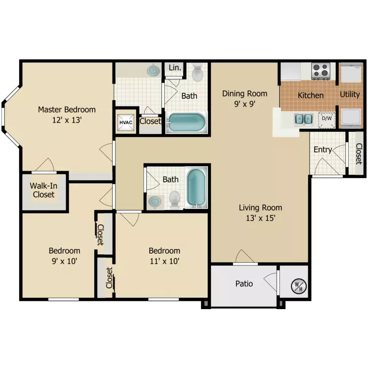 3 Bed 2 Bath 05-1040 floor plan