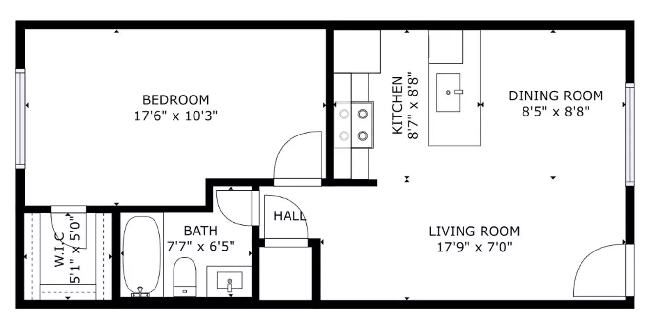 1 bed 1 bath floor plan