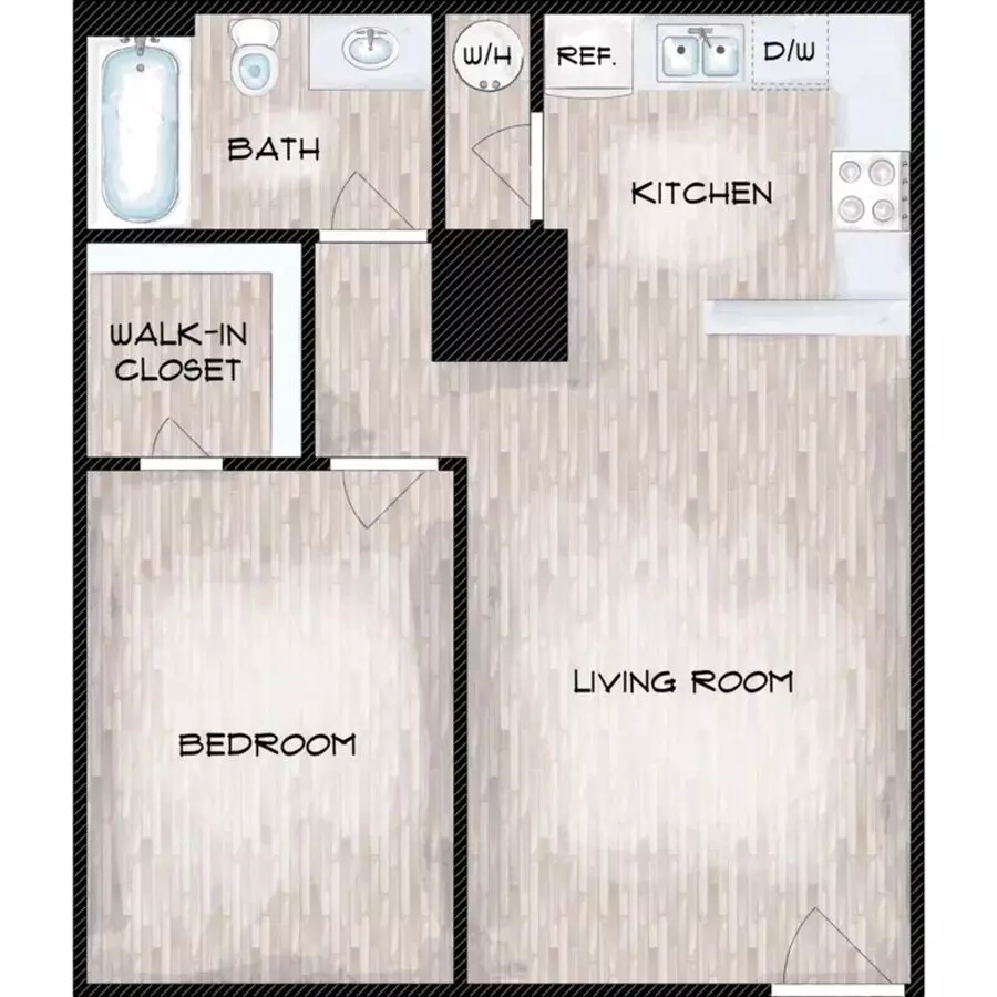 1x1 O 217 W/D floor plan