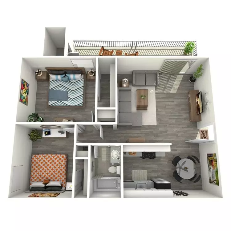 2 Beds • 1 Bath E1227 floor plan