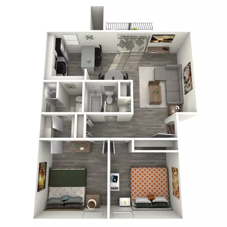 2 Beds • 2 Bath W1167 floor plan