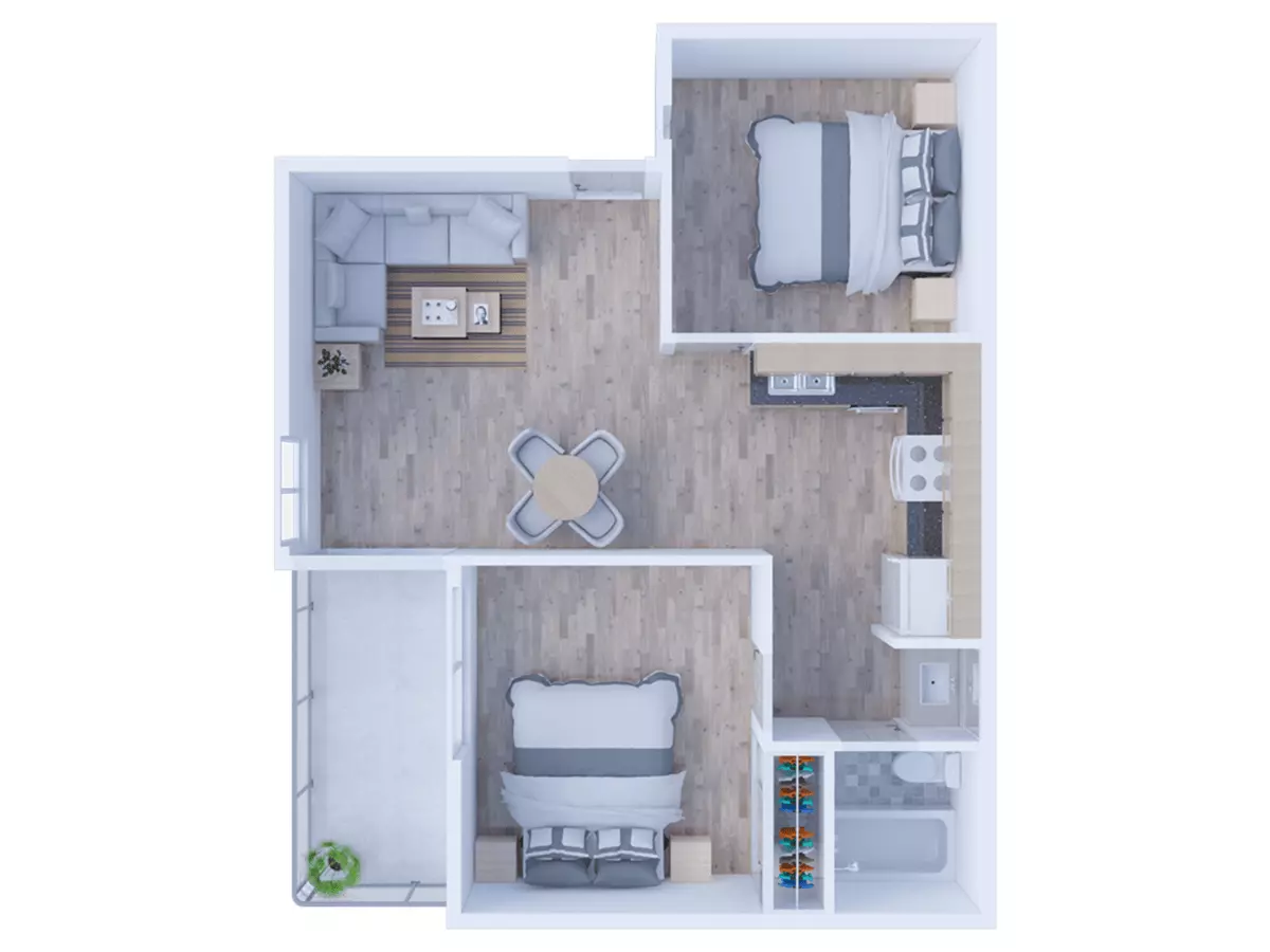 2 Beds • 1 Bath 5I floor plan