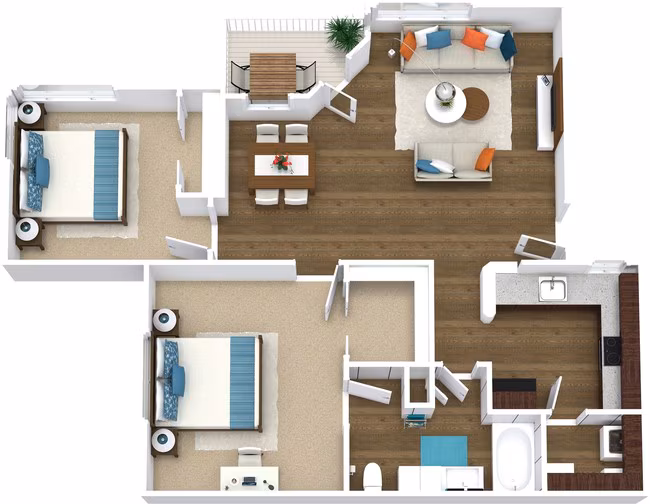 2 Beds • 1 Bath 2004 floor plan