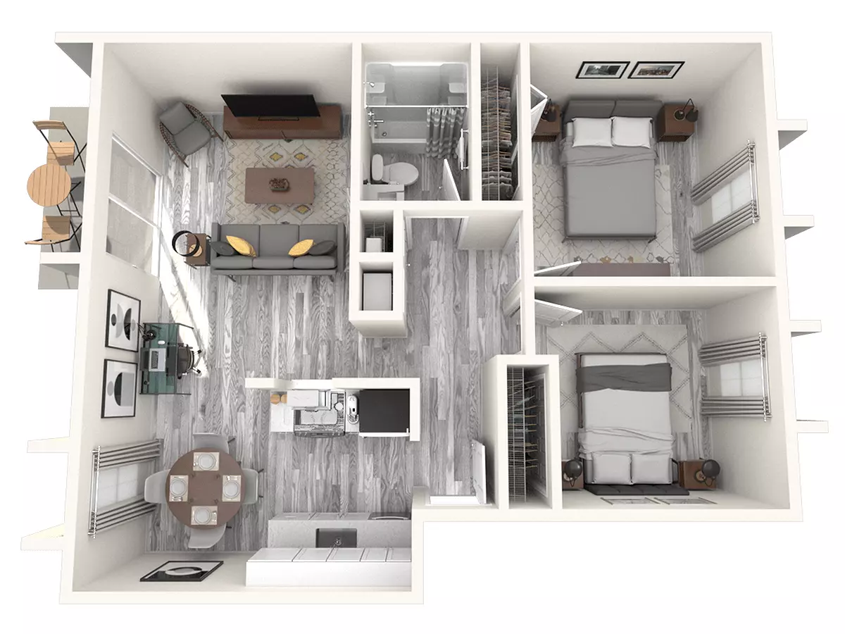 2 Beds • 1 Bath E222 floor plan