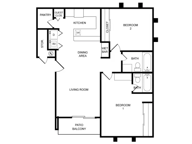 2 Beds • 2 Bath 103 floor plan