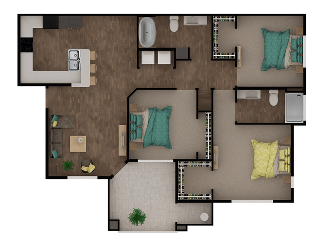 3 Beds • 2 Bath WAIT20 floor plan