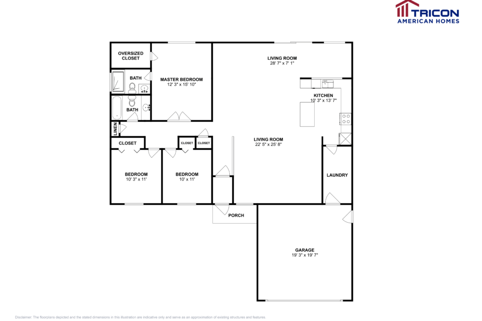 3 Beds • 2 Bath floor plan