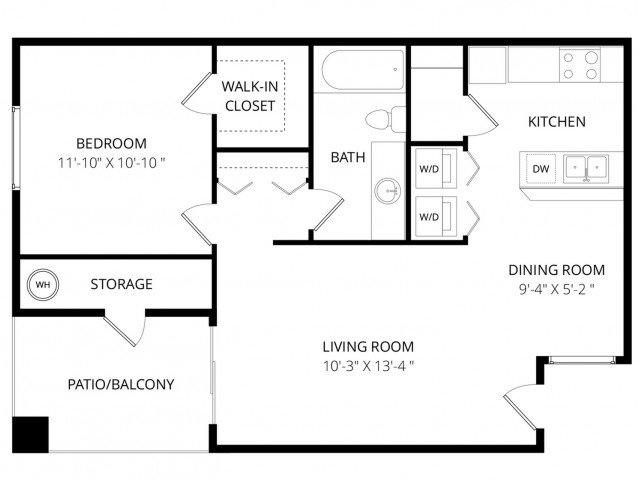 1 Bed • 1 Bath 1077 floor plan