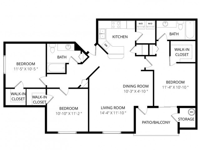3 Bedroom 2 Bath 2121 floor plan