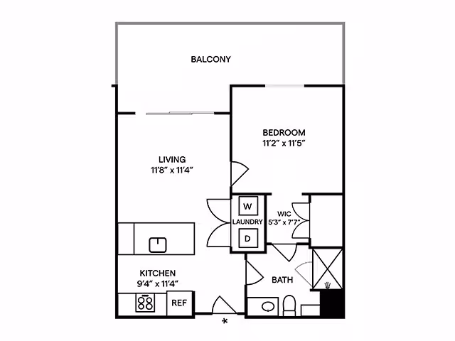 1 Bed • 1 Bath 1-226 floor plan