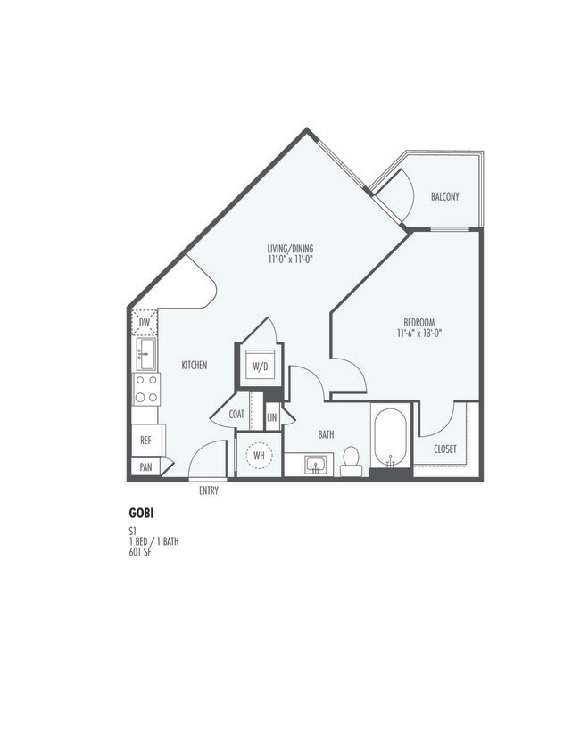 1 Bed • 1 Bath WAITA2 floor plan