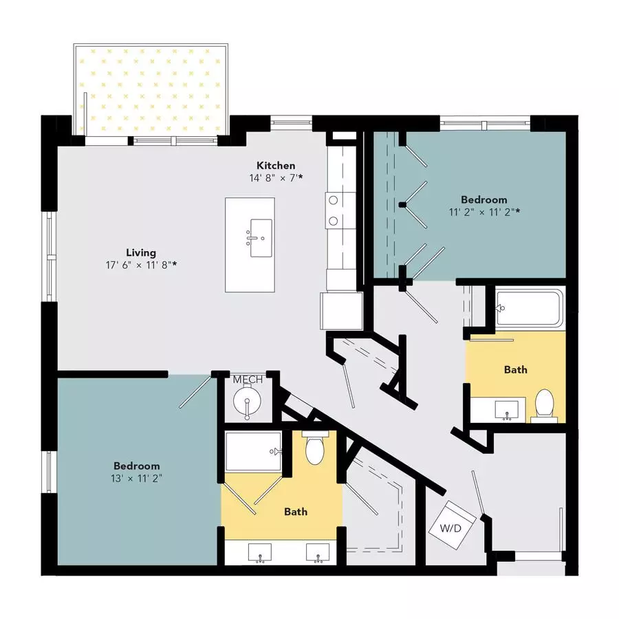 B3 2x2 1125 SF-FP 2075 2075 floor plan