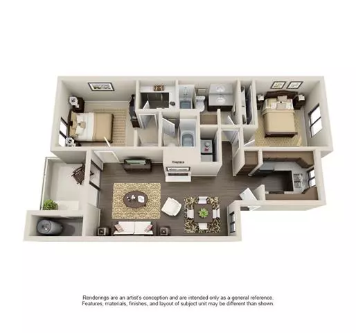 2 Beds • 2 Bath 1116 floor plan