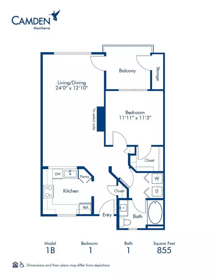 1 Bed • 1 Bath 1077 floor plan