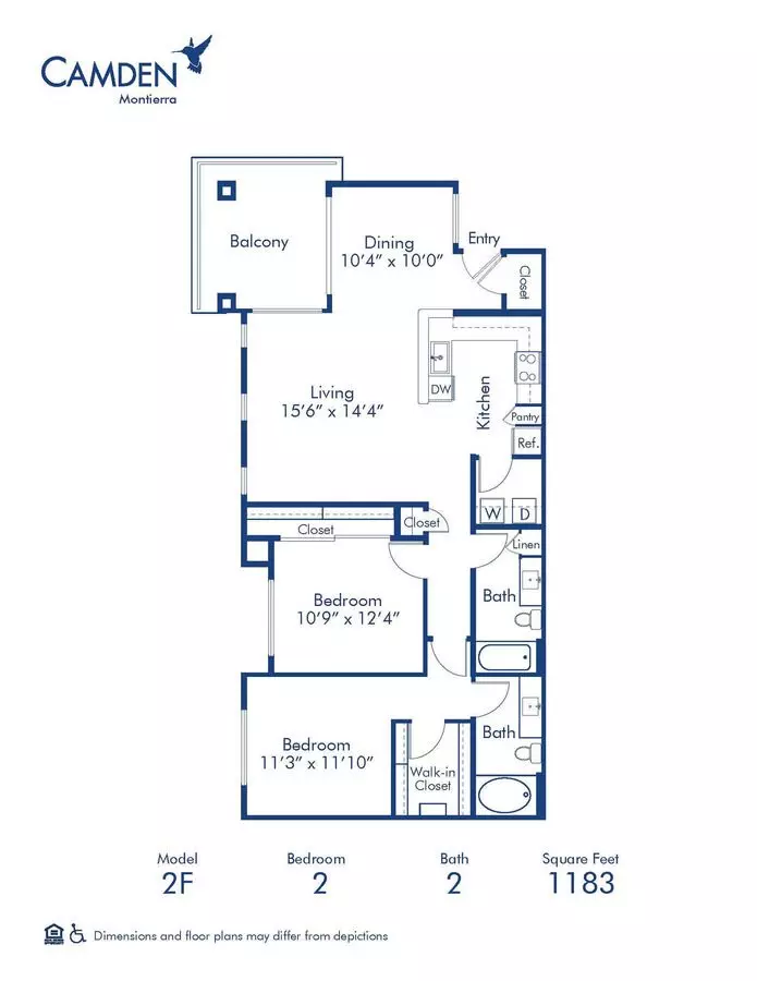 2 Beds • 2 Bath 2024 floor plan