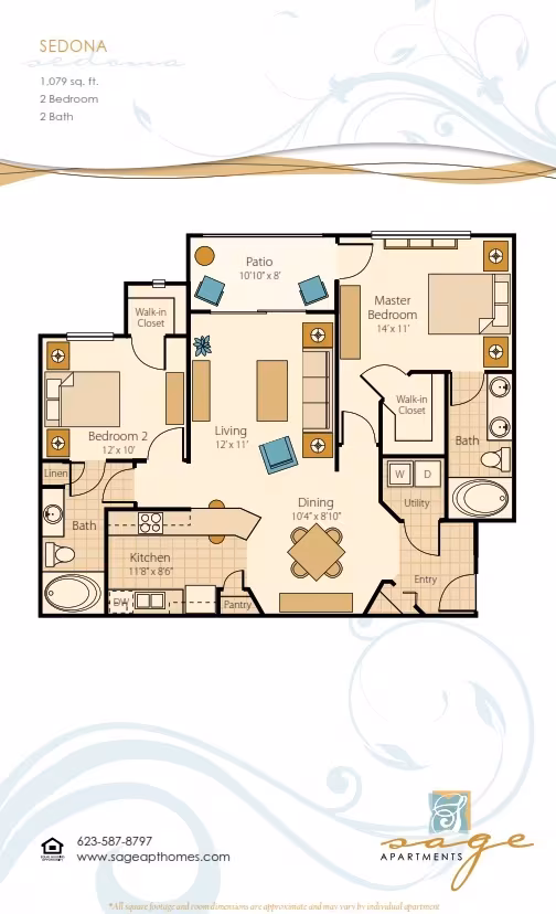 2 Beds • 2 Bath 3083 floor plan