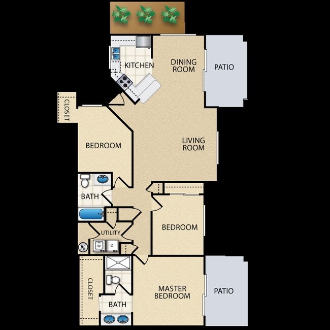3 Beds • 2 Bath 1150 floor plan