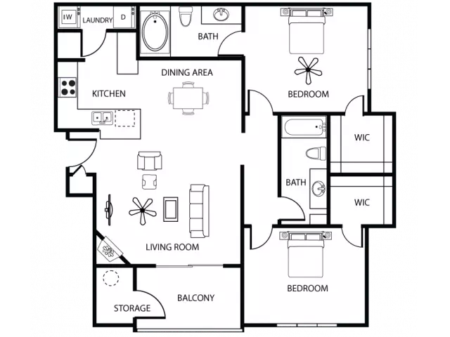 2 Beds • 2 Bath 218B floor plan